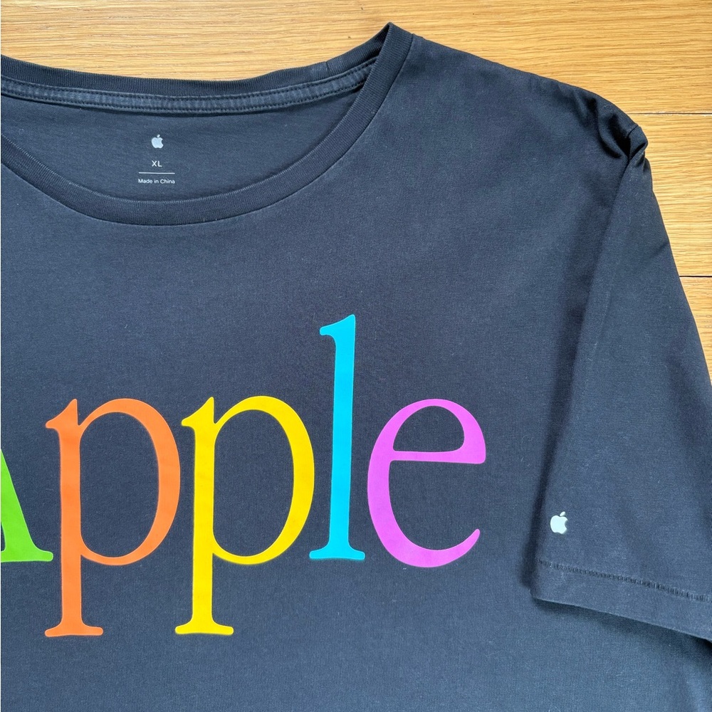Apple Park Exclusive “Apple” Rainbow Logo Tee (Black, 100% Cotton, Unisex XL) - Picture 2 of 4